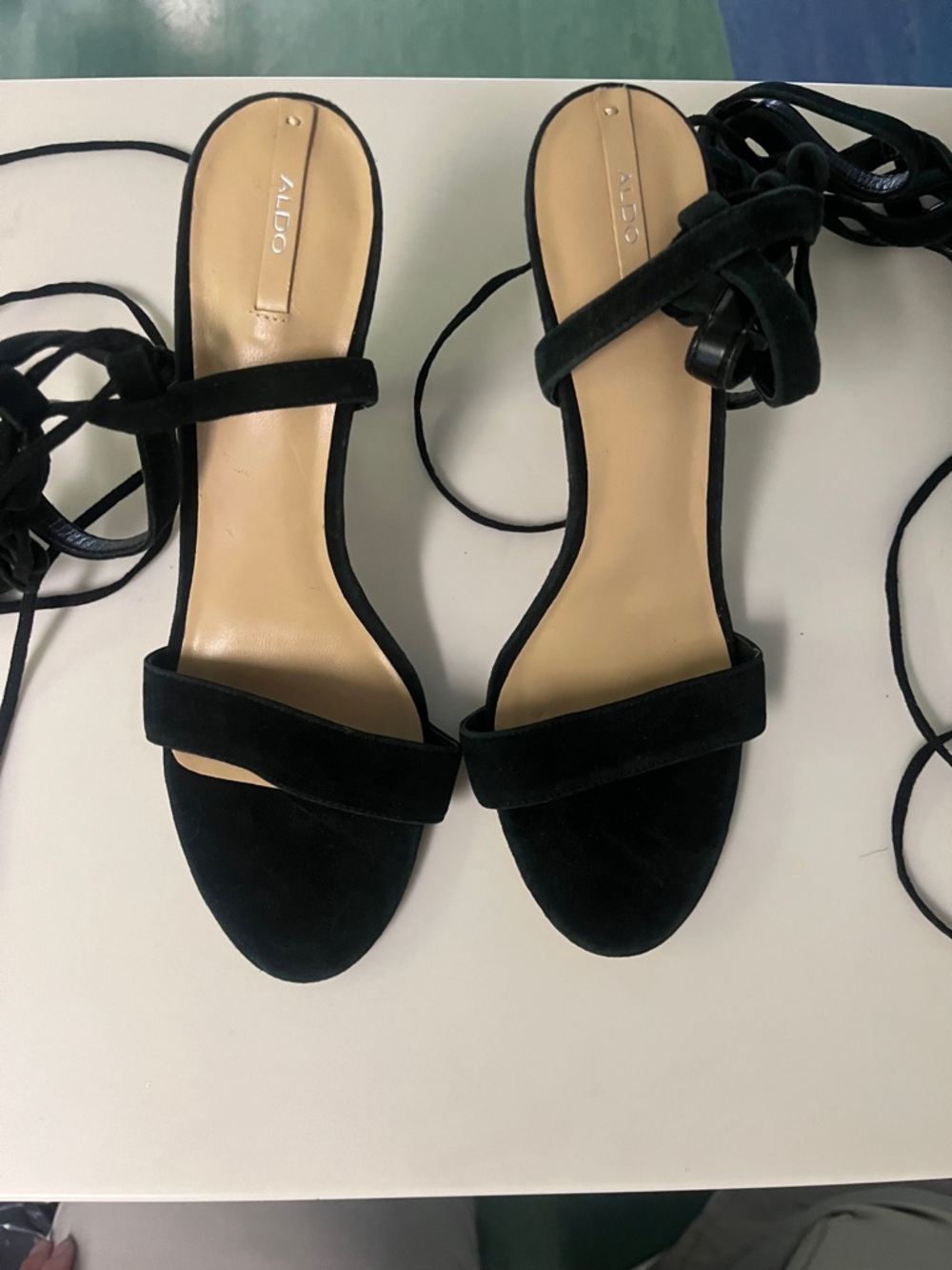 Aldo Black Suede Wrap-Ankle Sandals